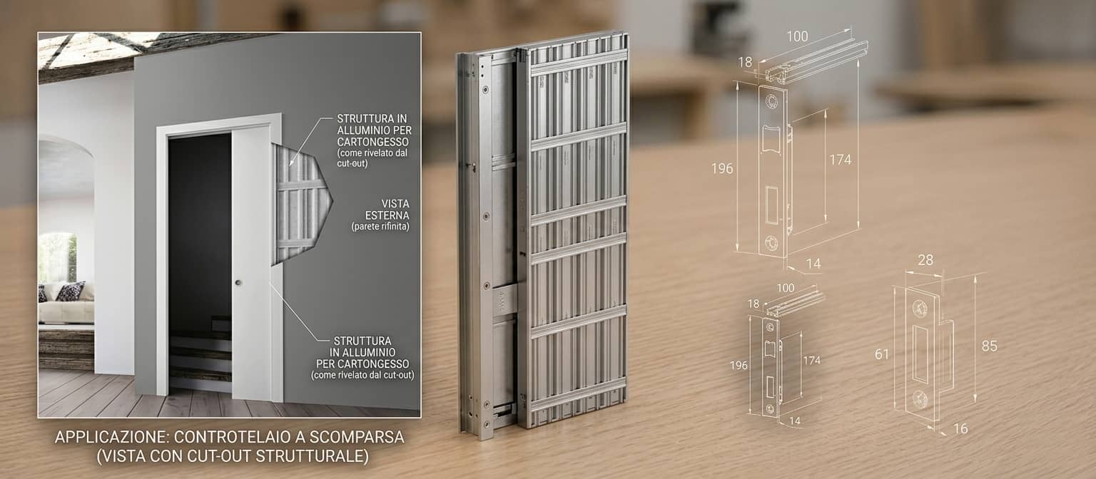Controtelai per porte a scomparsa per intonaco e cartongesso