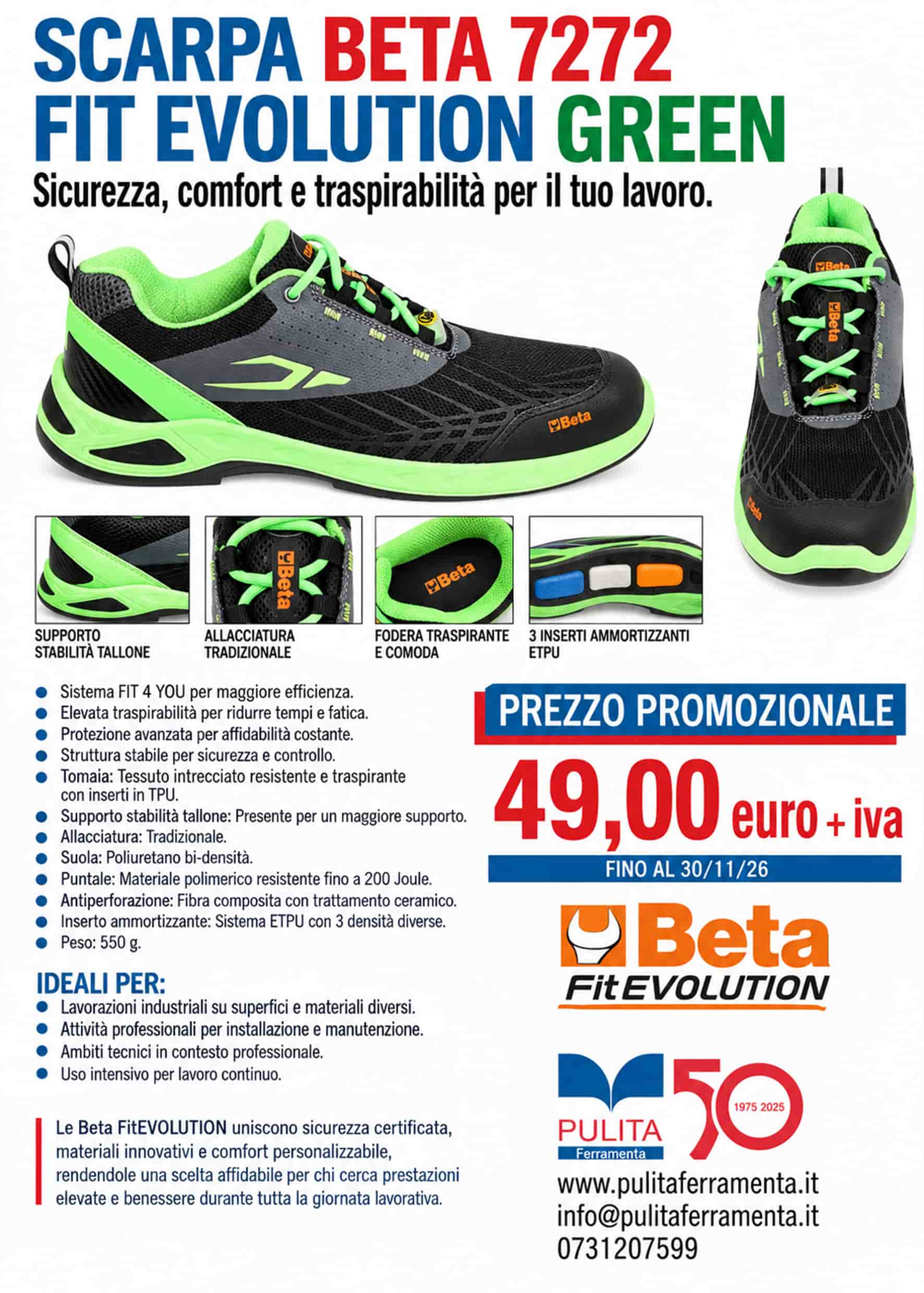 Promozione Scarpa Beta 7272 Fit Evolution Green - Pulita Ferramenta